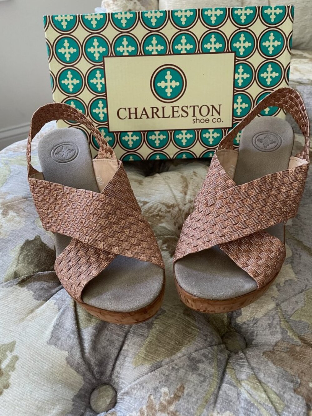 Charleston Shoe Co. Copper Woven Slingback Platform Wedge Sandal Size 7